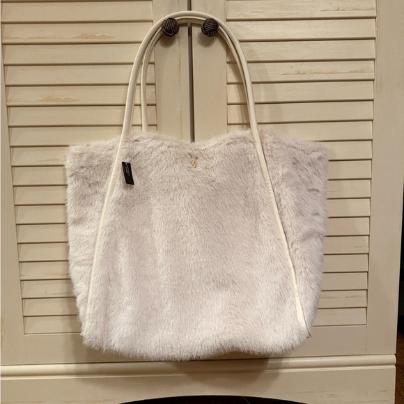 Victoria's Secret Handbags - Victoria’s Secret VS White Faux Fur Tote Bag